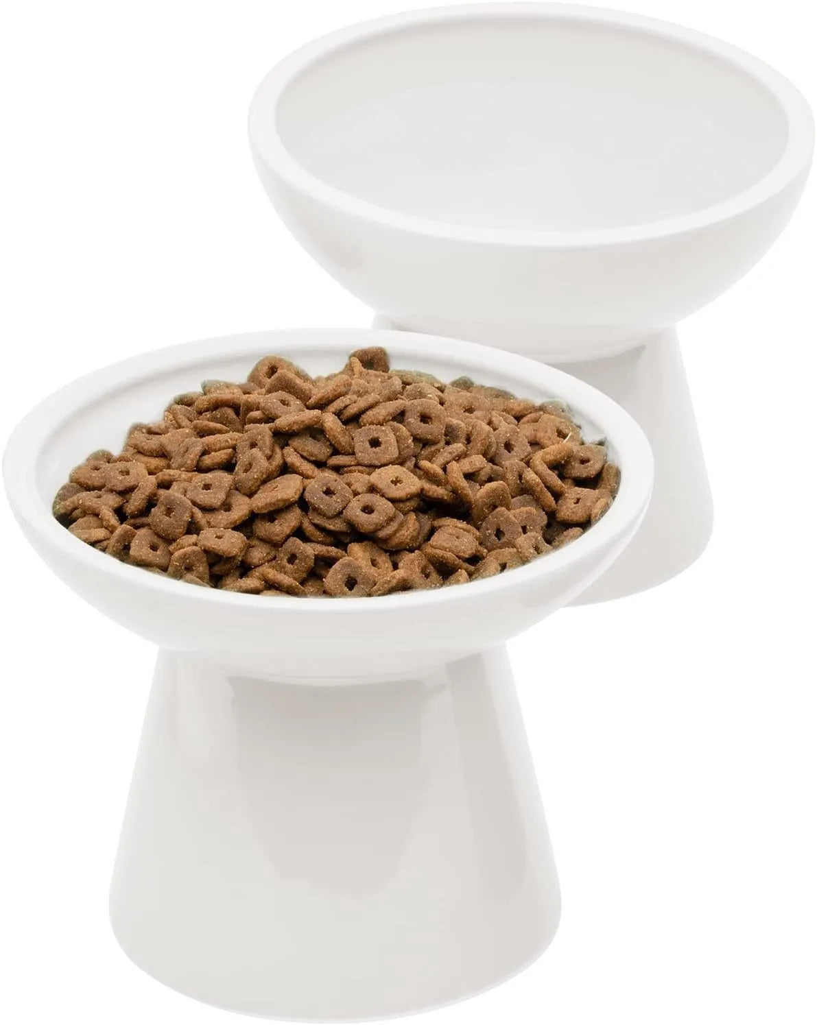 Extra wide elevated ceramic cat food and water bowl in blue, green, pink or white