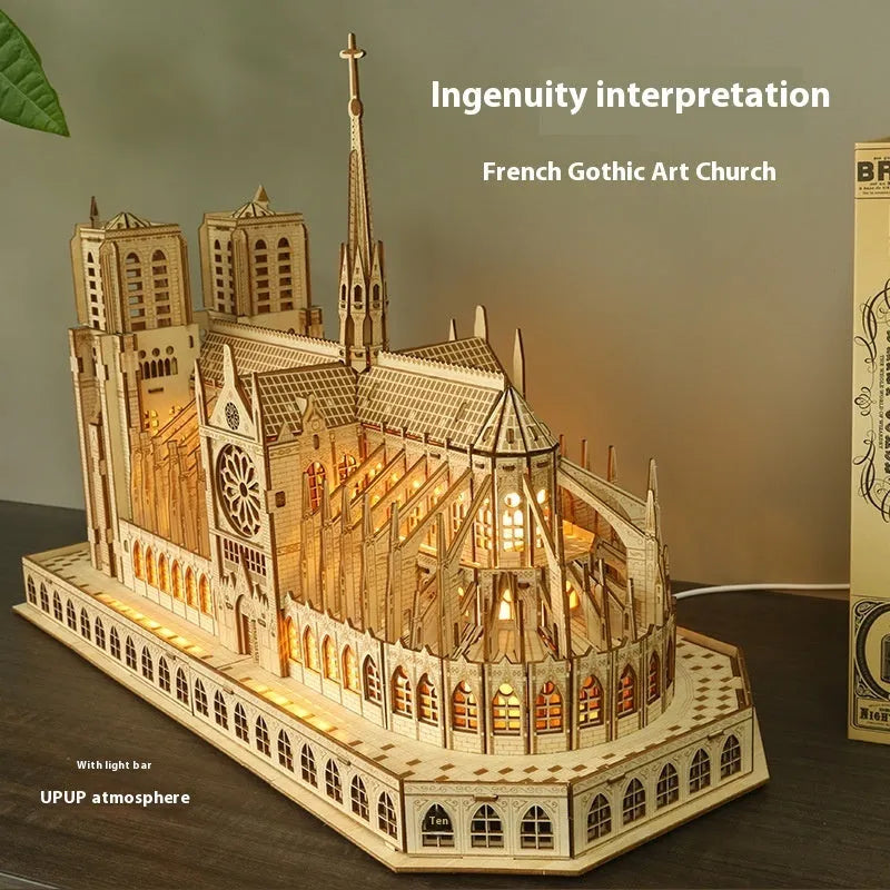 3D puzzle building model of Notre Dame de Paris on a table