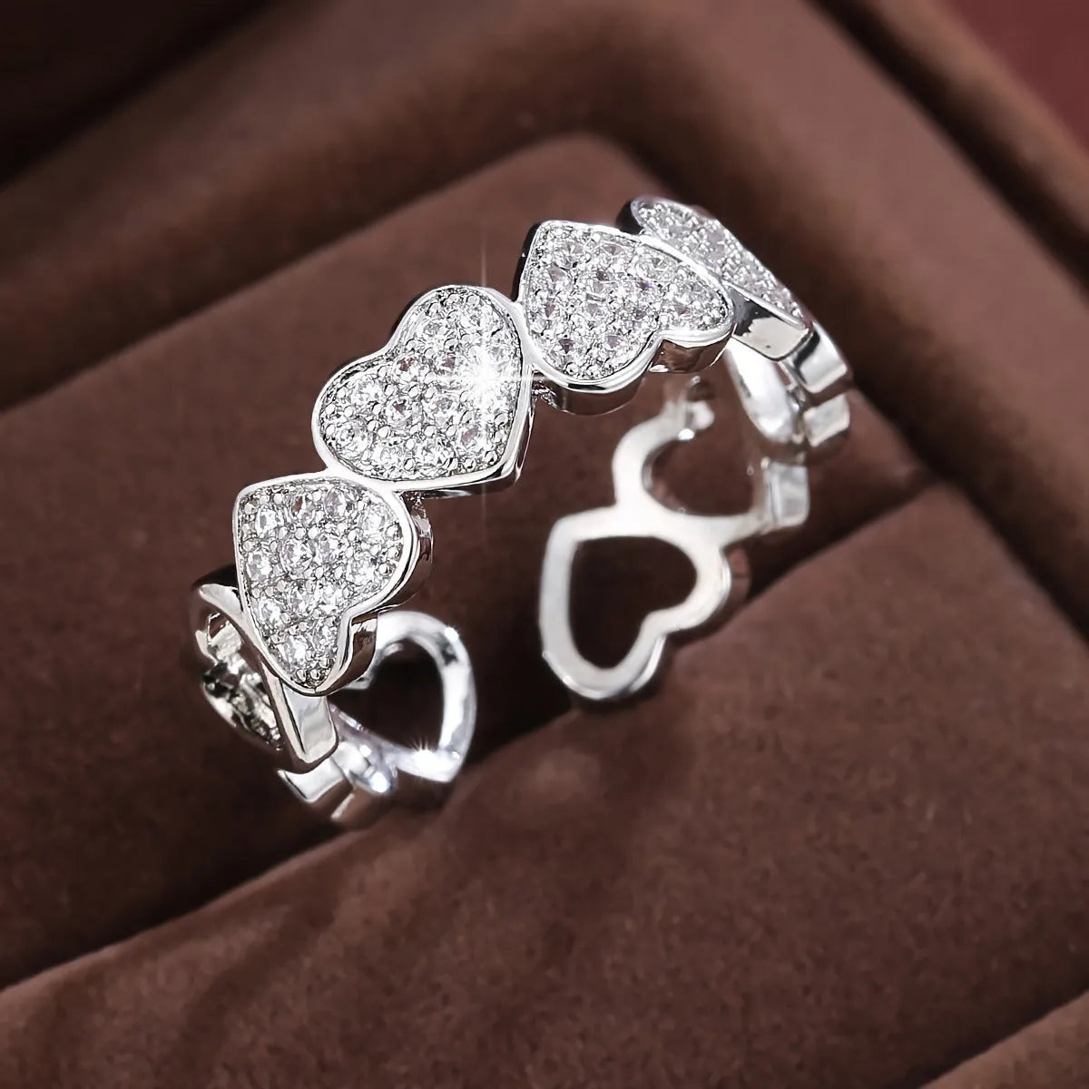 Adjustable opening couples ring with geometric heart design in gold finish