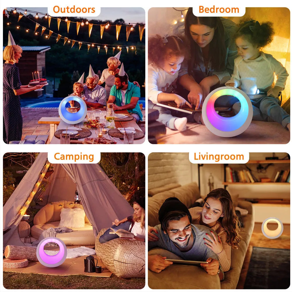 Creative Touch small RGB colour-changing desk lamp with remote control on wooden surface