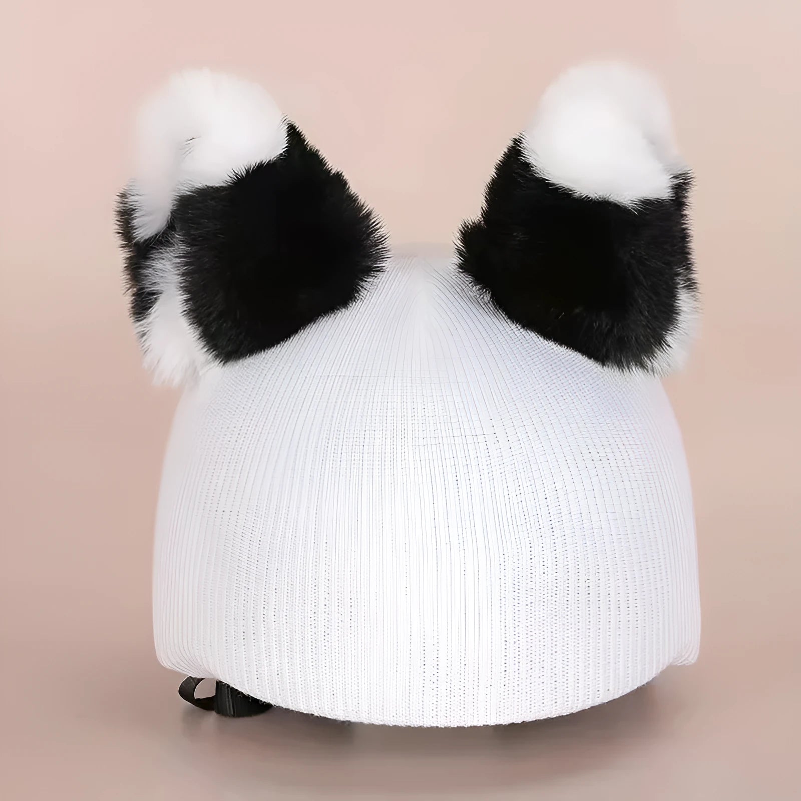 Cute plush cartoon animal character hat designed to decorate a standard ski helmet.
