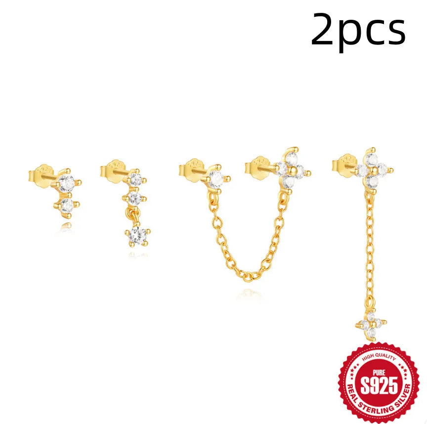 S925 sterling silver earrings with geometric clover petal design in gold colour finish