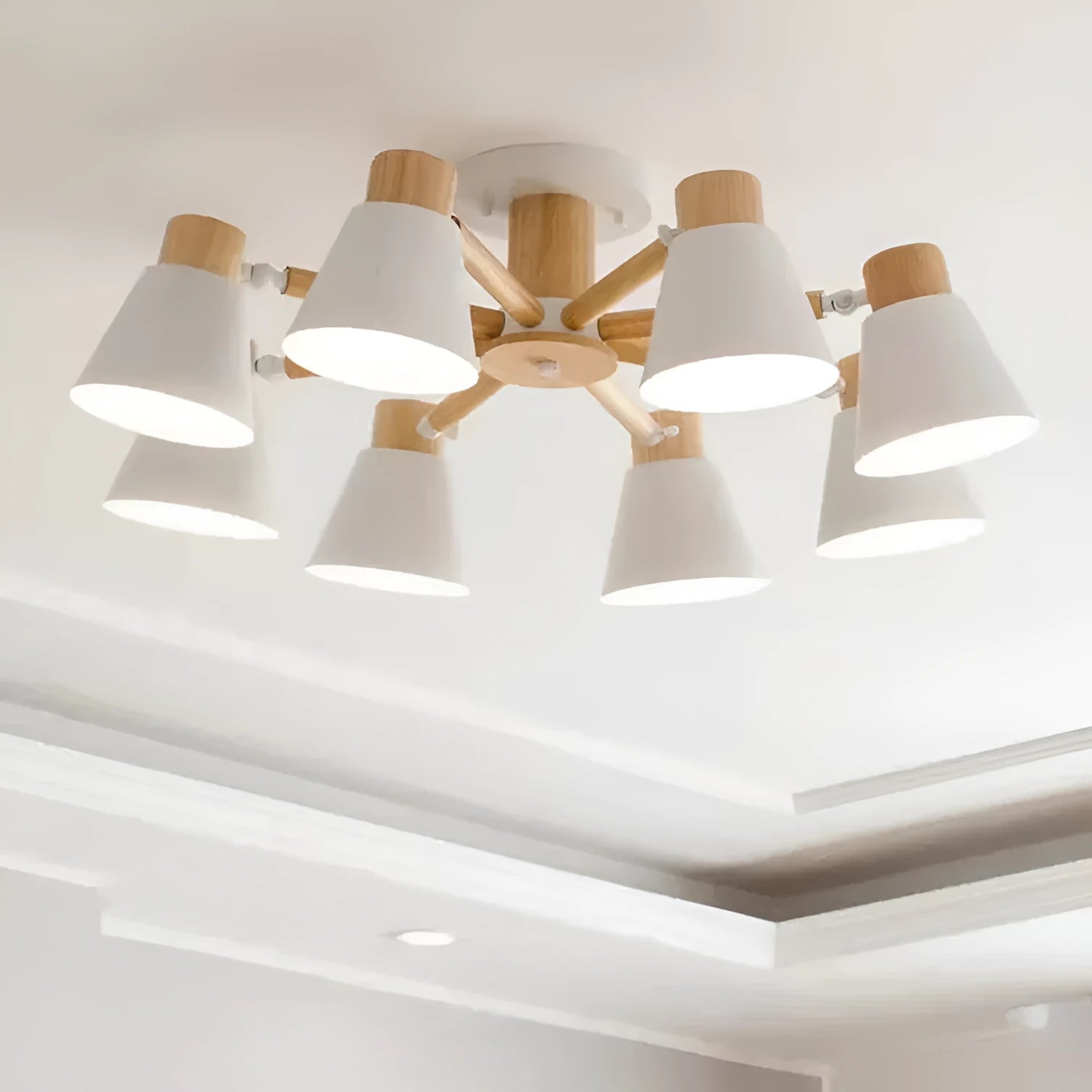Nordic ironwood ceiling lamp with macaron design in multiple head configurations