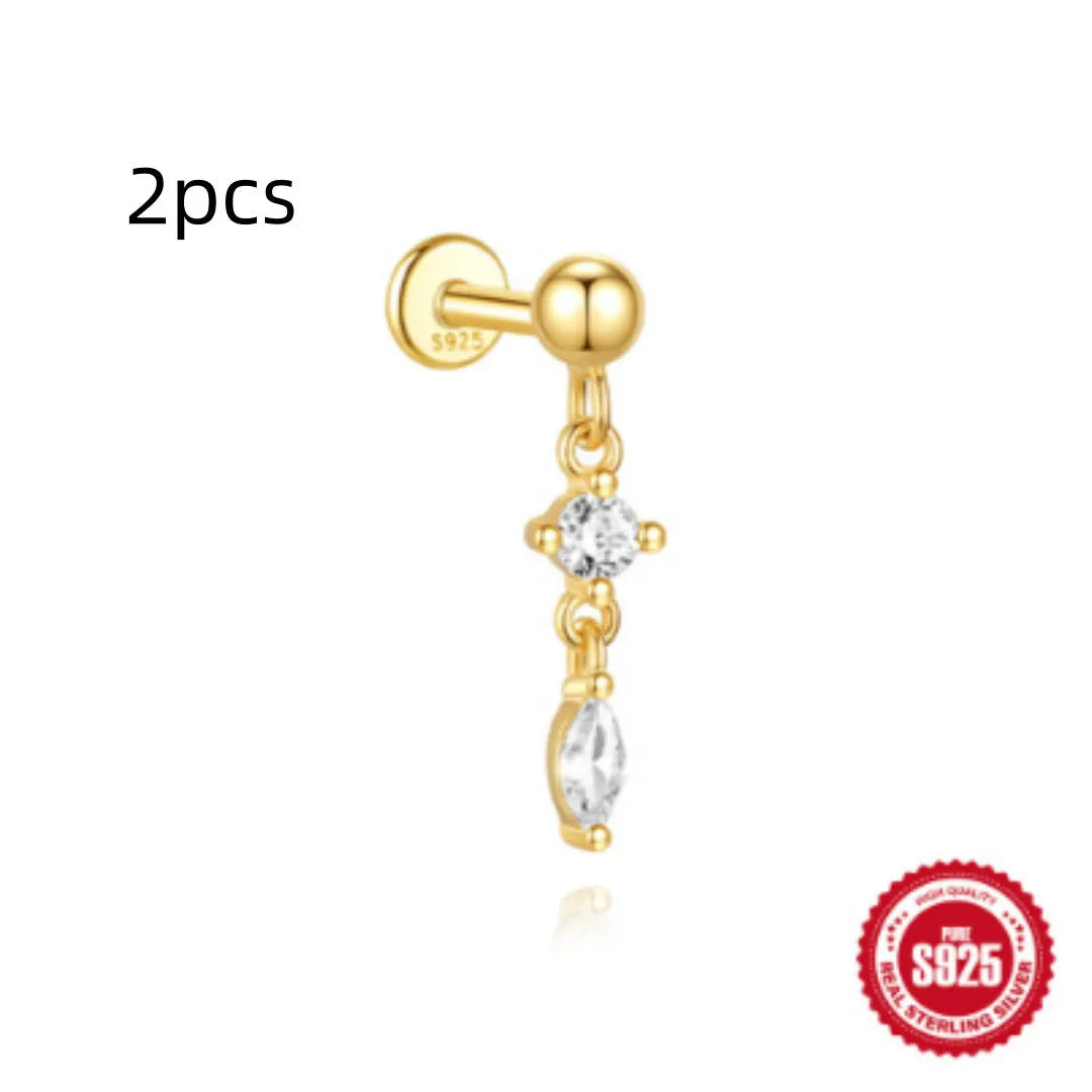 S925 sterling silver water drop earrings with a flat spiral geometric design in a gold tone.