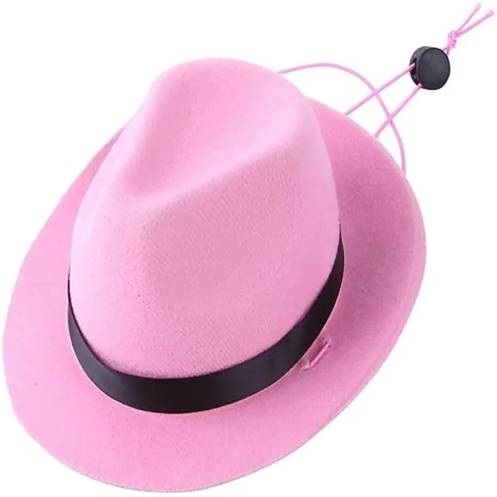 Handmade felt pet sun hat for small dogs and cats in denim style with hairpin