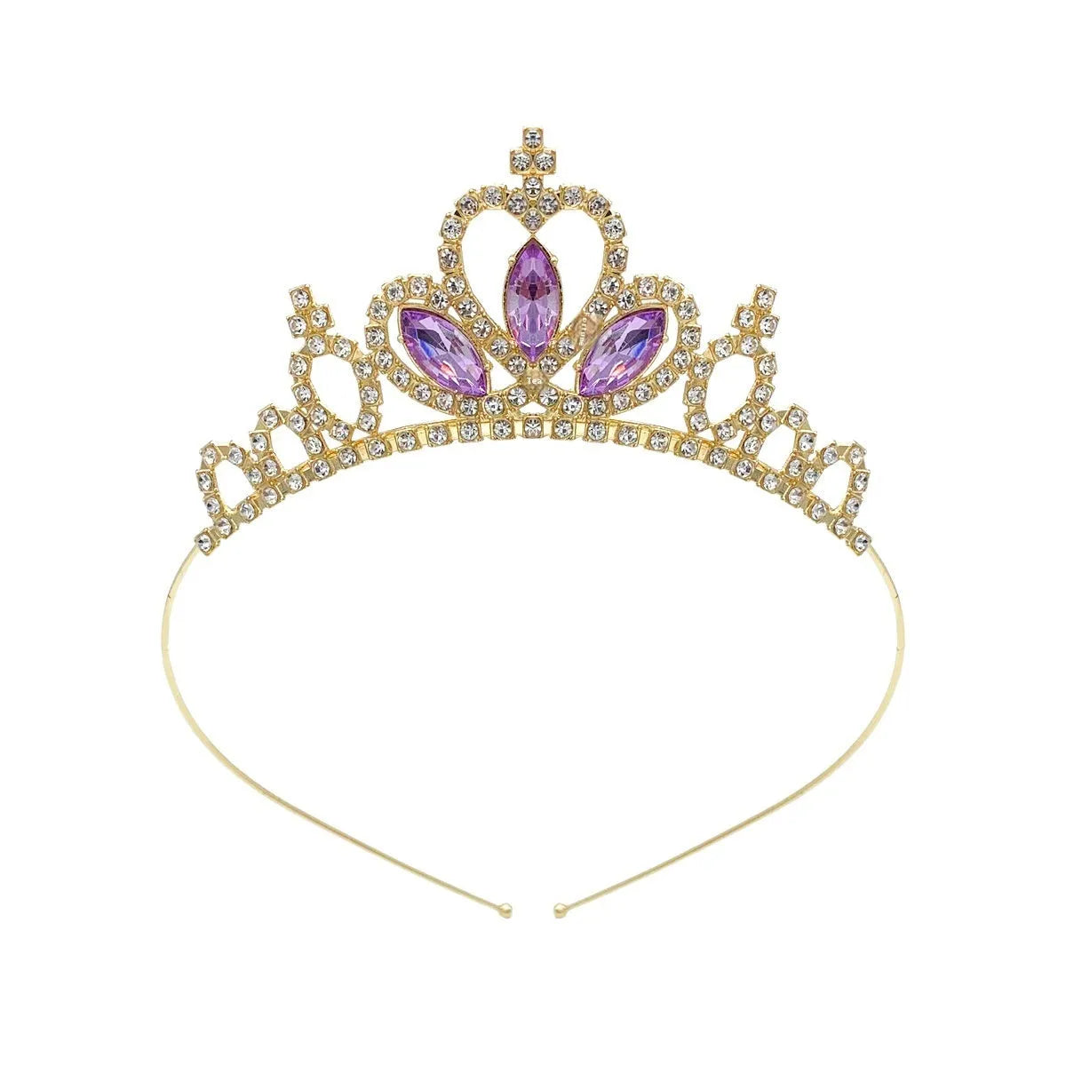 Gold and silver alloy princess crown headdress with electroplated gemstone colour finishes for birthday parties
