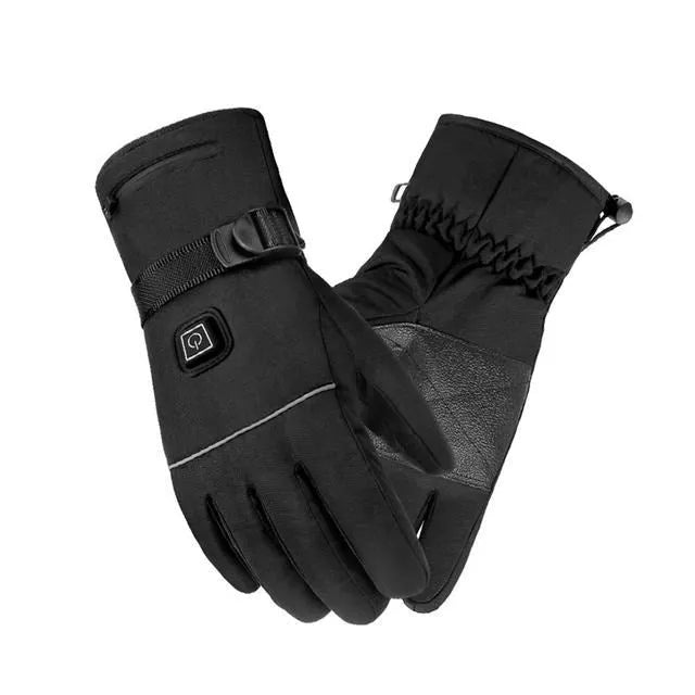 Winter electric heated gloves with touch screen fingers and carbon fibre heating in black nylon and cotton
