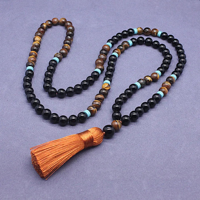 Black agate bracelet and tigereye stone necklace geometric jewellery set