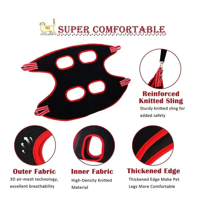 Pet grooming hammock restraint bag hanging with mesh fabric and adjustable zippers
