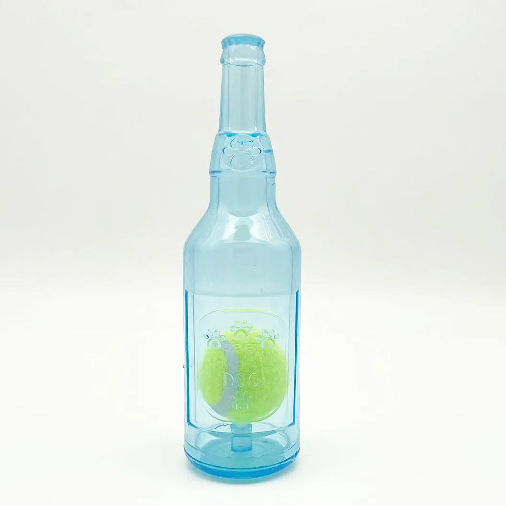 Blue green red natural rubber dog water bottle cruncher toy with squeaker for aggressive chewers