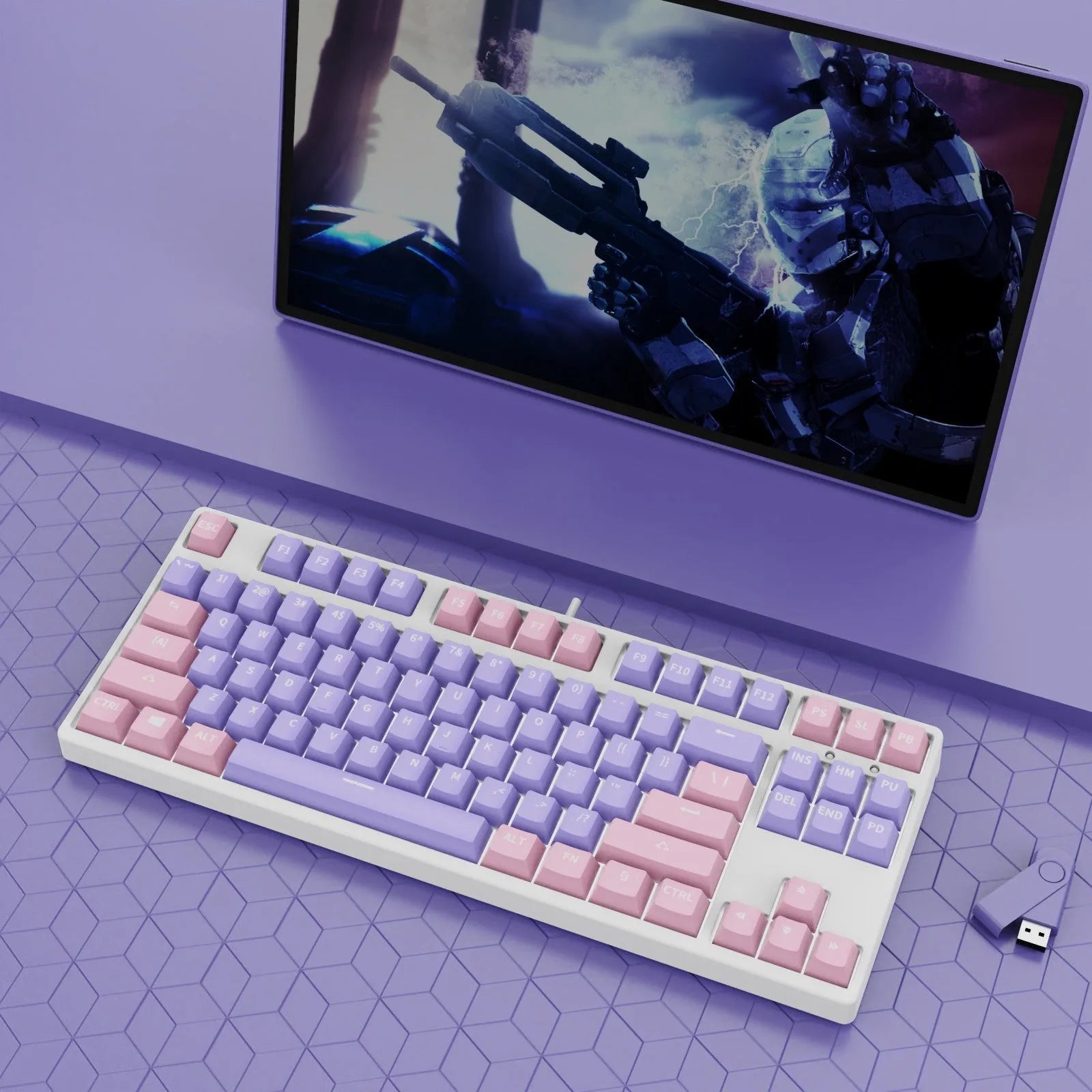 87-key mechanical gaming keyboard with colourful keycaps and metal chassis