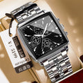 Square men's business watch with stainless steel strap and multiple colour configuration options