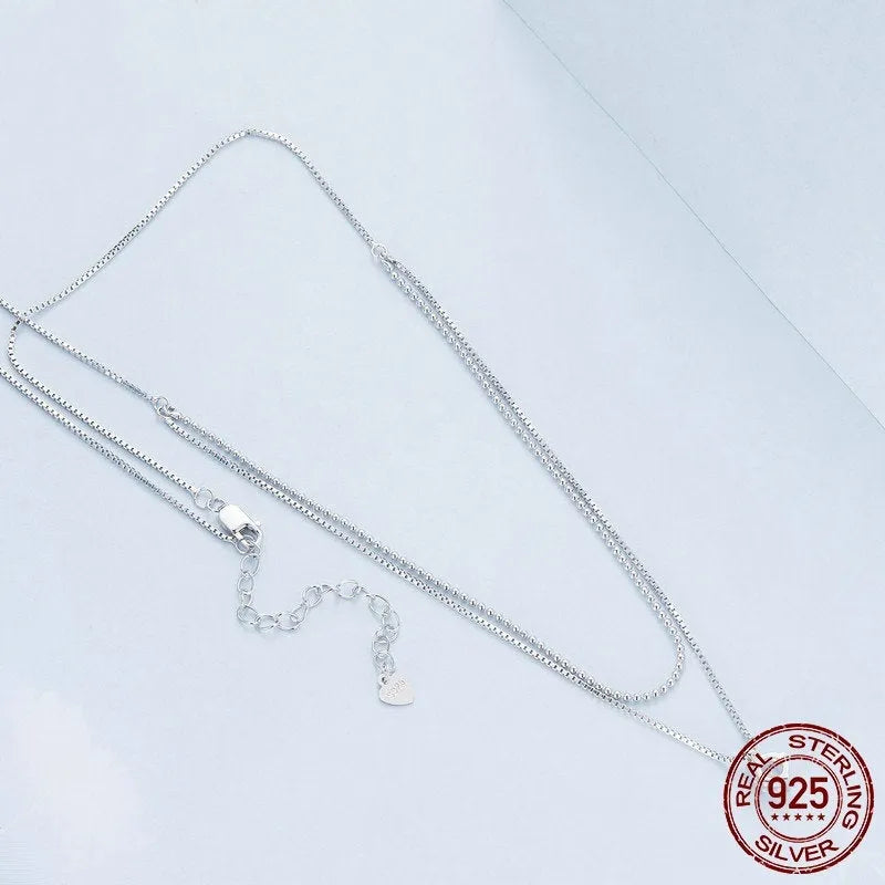Silver double-layer necklace with S925 sterling silver pendant and pearl chain style
