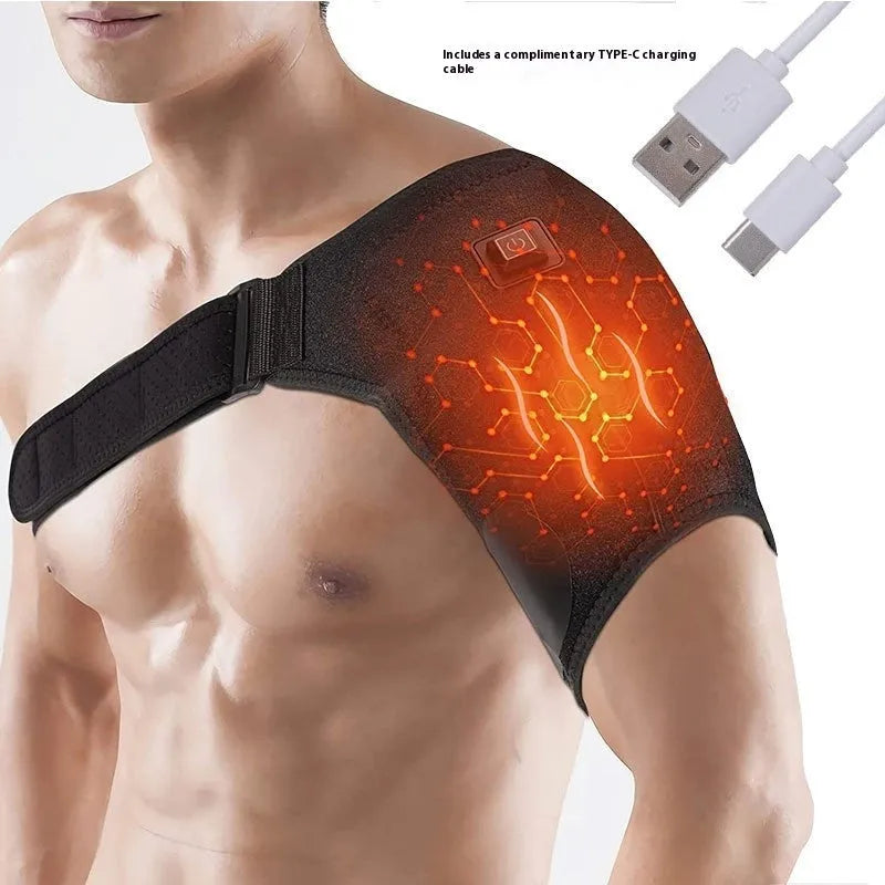 USB electric heating shoulder pad, a free-size padded wrap for neck and back pain relief.