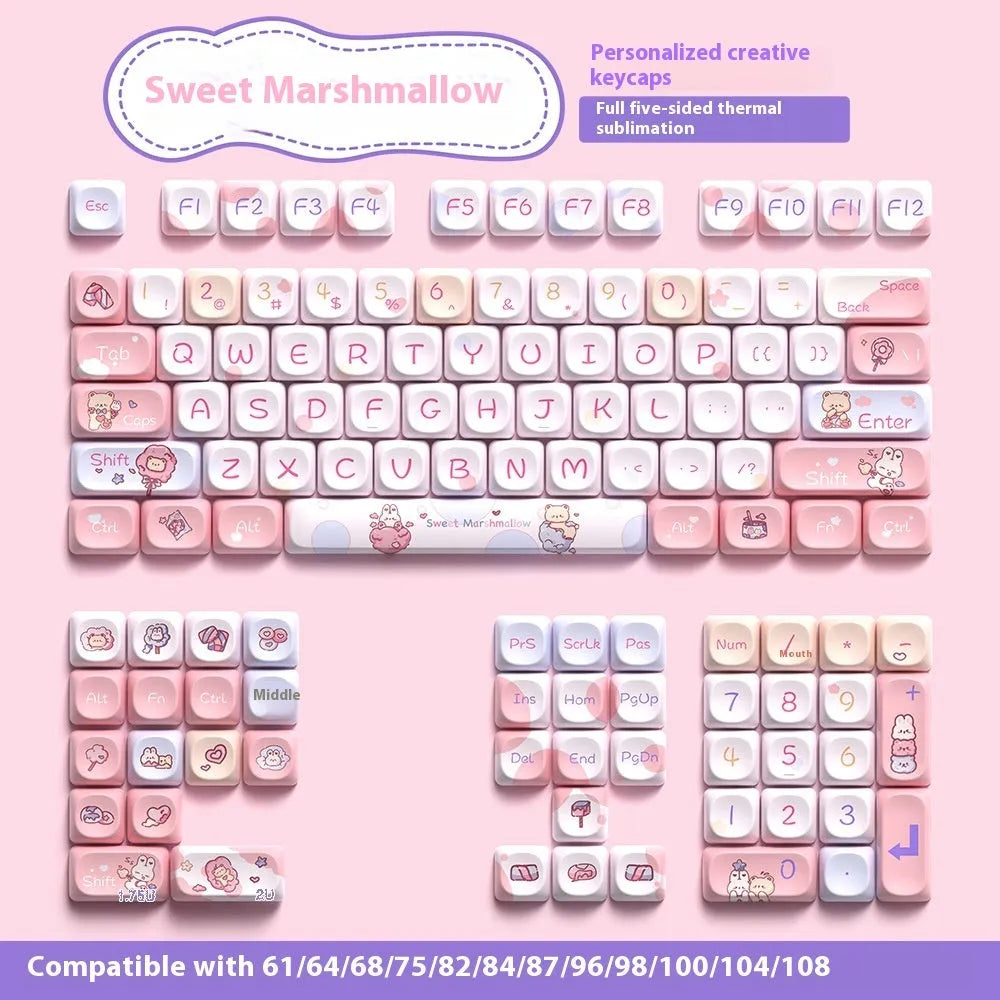 Sweet Cotton Candy colour PBT keycap set for mechanical keyboards showing 112-key and 120-key options
