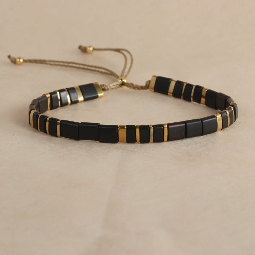Geometric glass bead bracelet in European fashion style showing colour options