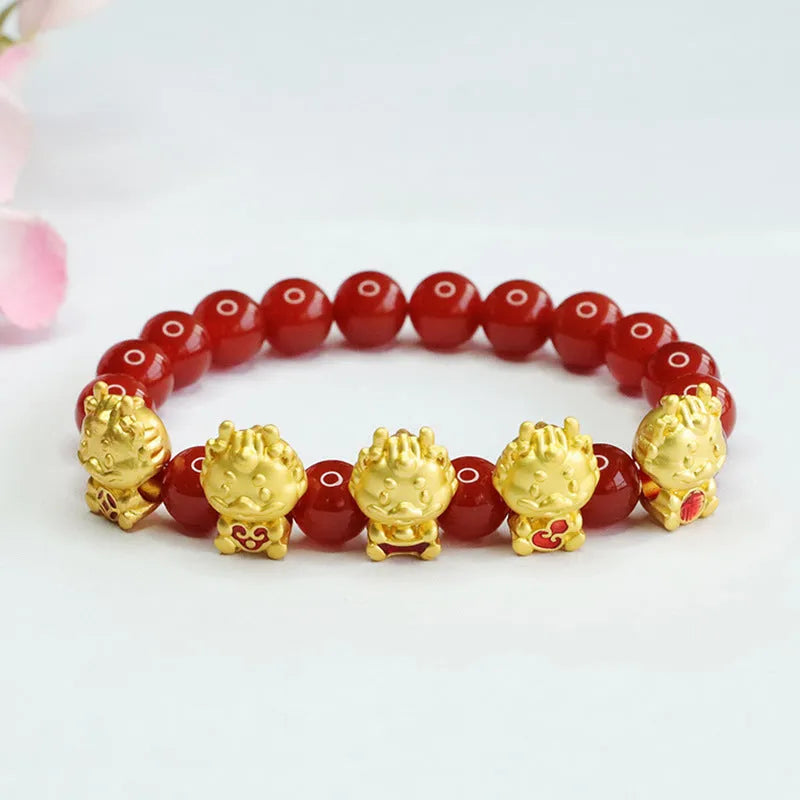 Red agate bracelet with dragon charm in traditional Chinese jewellery design