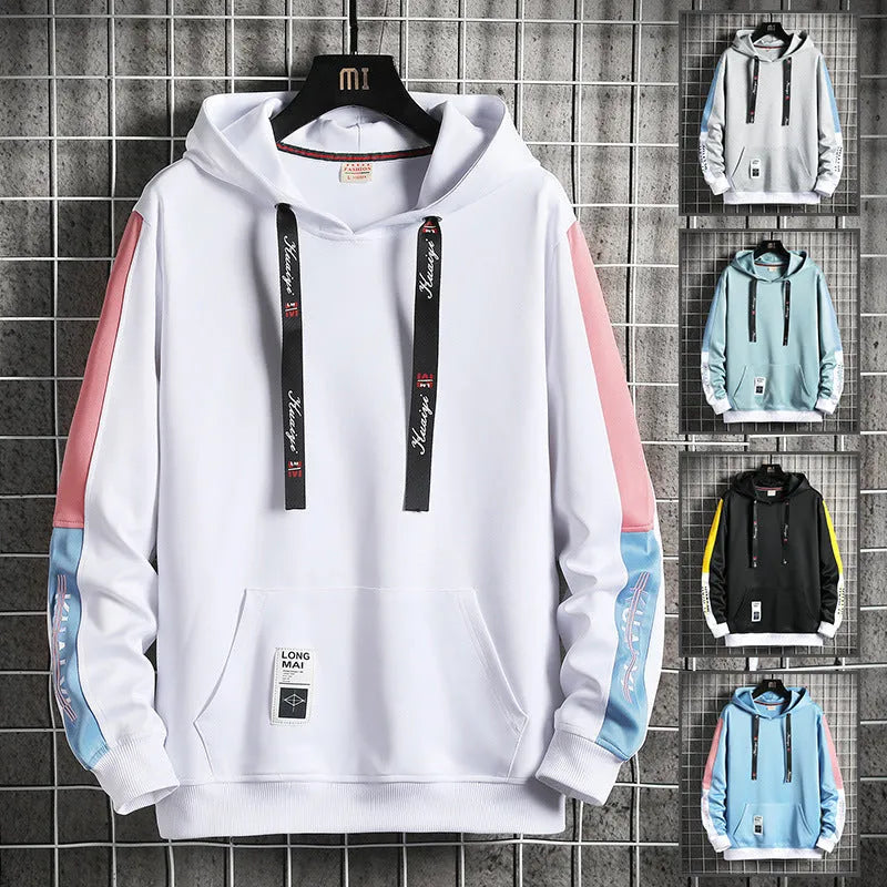 Men's casual loose fit hooded top in polyester, black colour option, front view