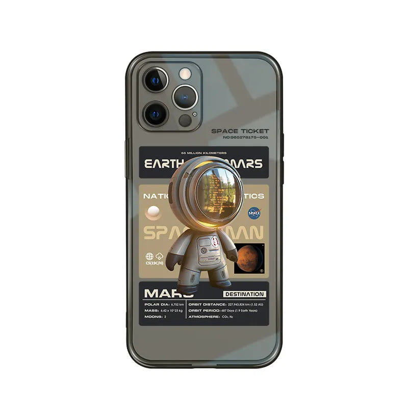 Black soft TPU mobile phone case with Mars Ticket graphic design for Apple iPhone