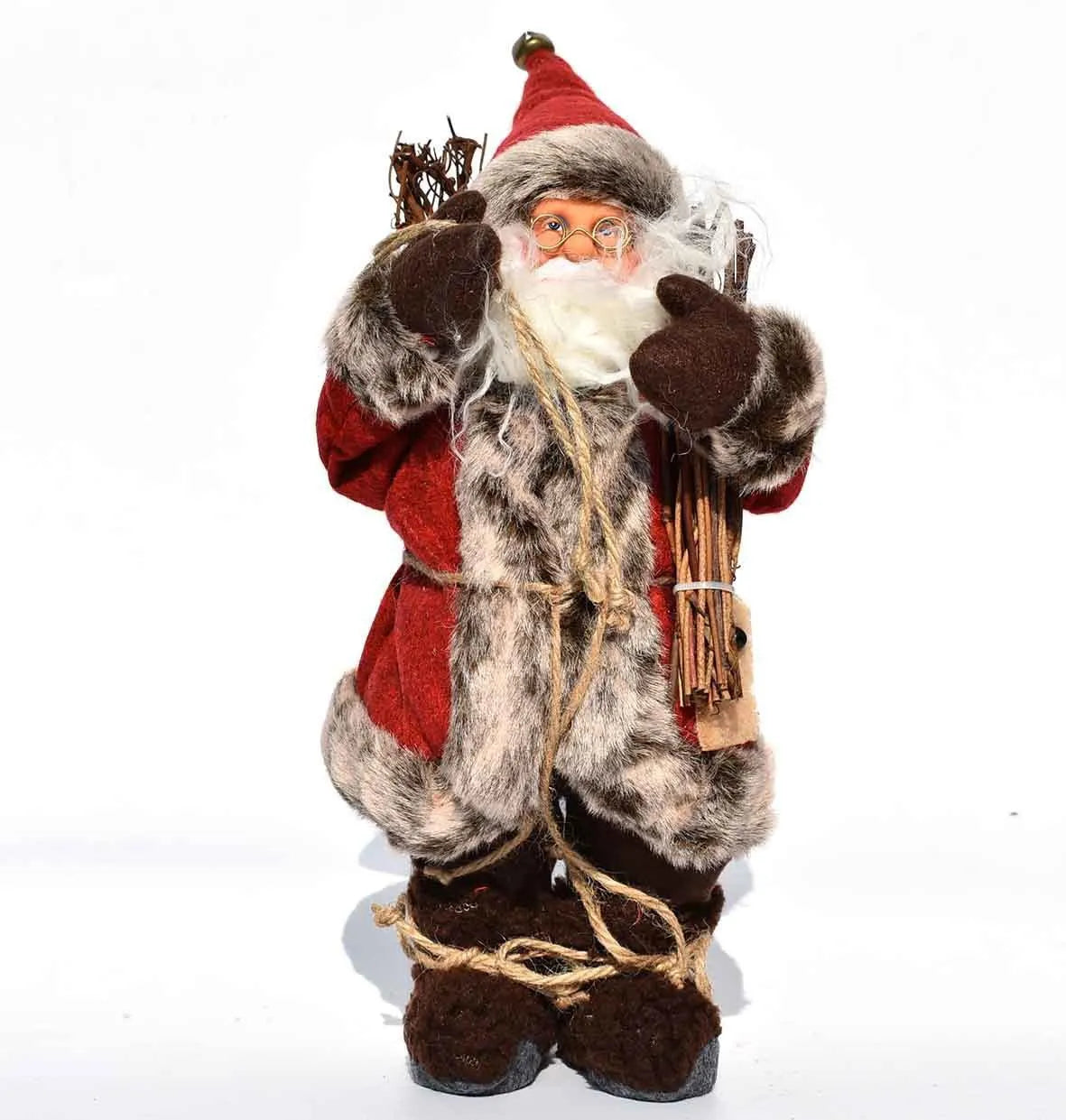 30cm Christmas doll ornament with red sequins old man design, plastic and cloth construction, boxed packaging