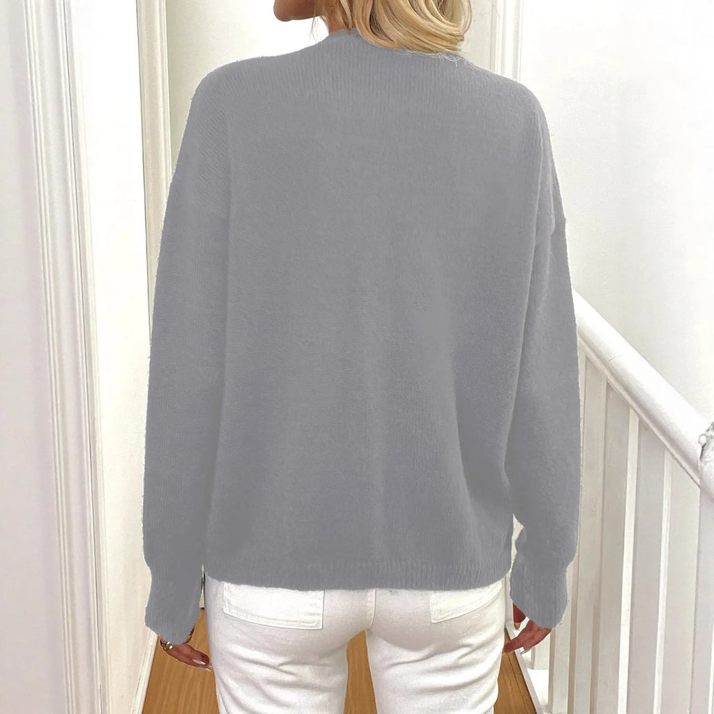 Women's deer plush sweater coat with princess sleeves in street hipster style, available in black and grey colour options