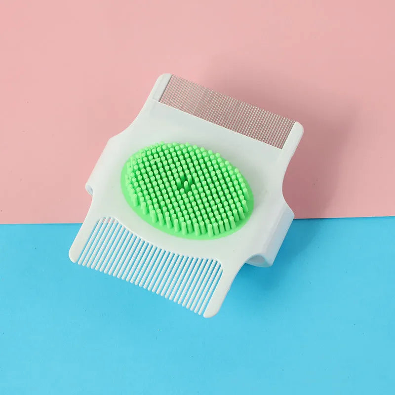 Blue multifunctional dog grooming comb with floating hair removal and massage nodules