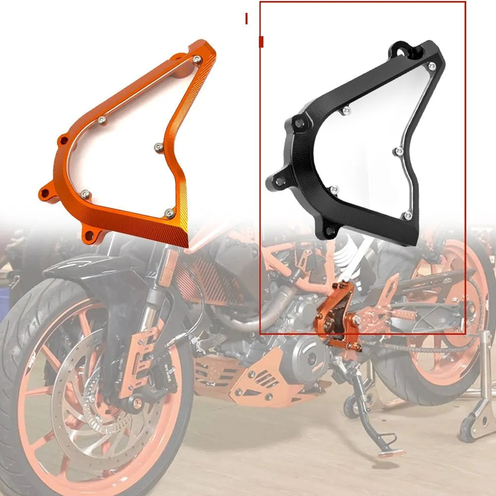 KTM Duke 250 390 chain front gear cover in black and orange options for 2017-2020 models