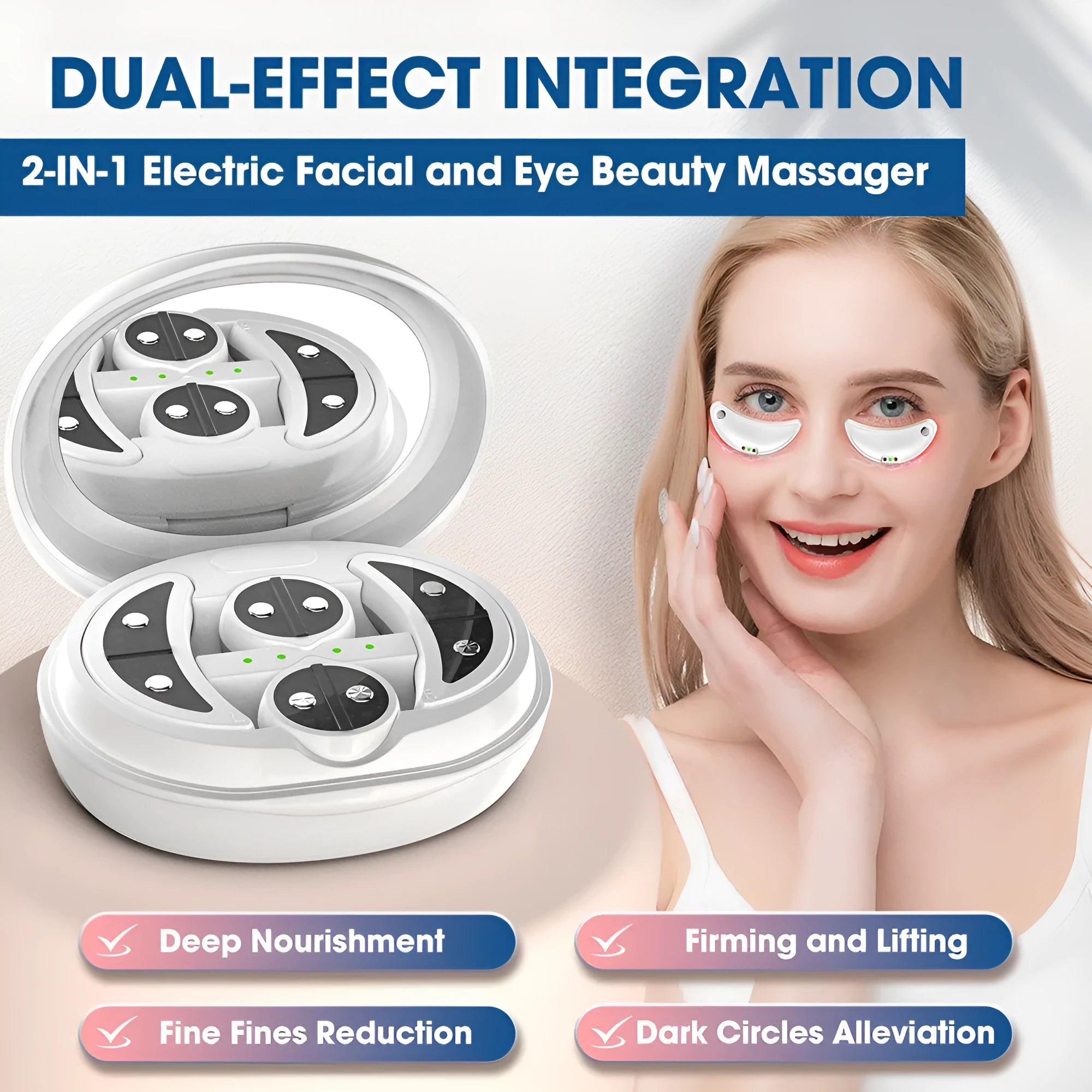 White wireless handheld red light eye beautification device with EMS massage function