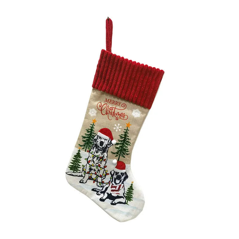 Cloth Christmas tree ornament gift bag measuring 46x28cm with hanging pendant for pet socks storage