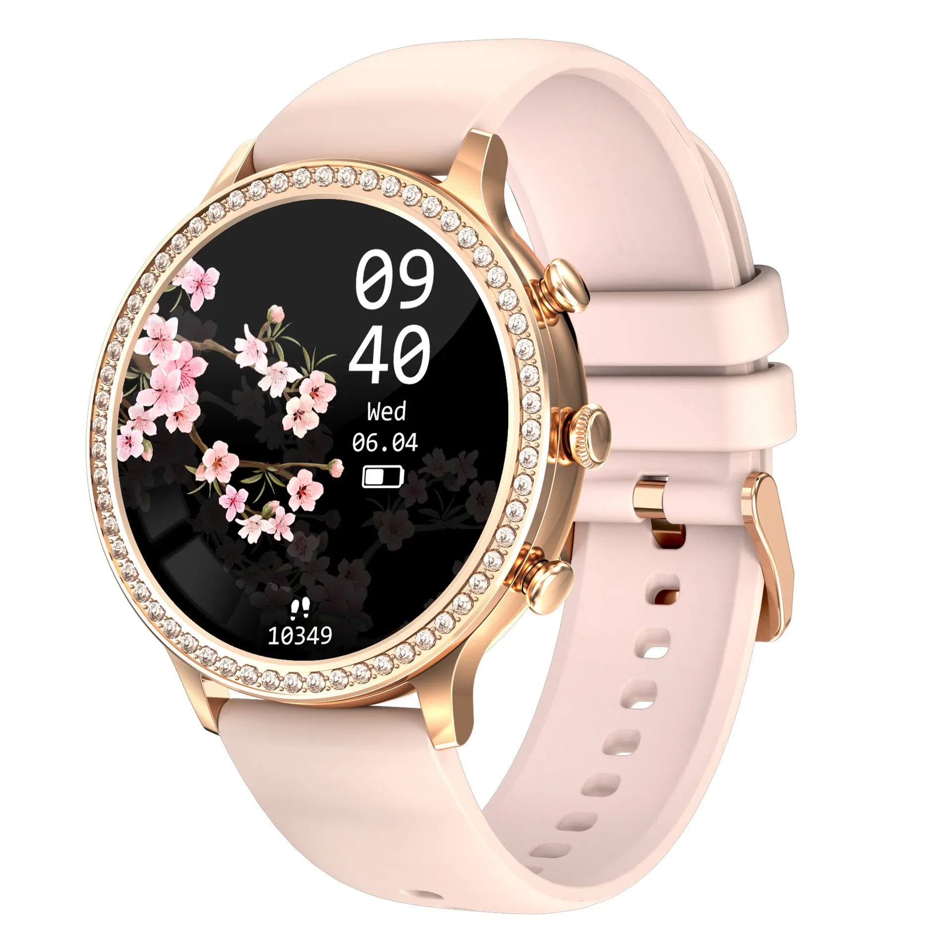 Women's bluetooth smart silicone watch with aluminium alloy case and gold shell powder colour