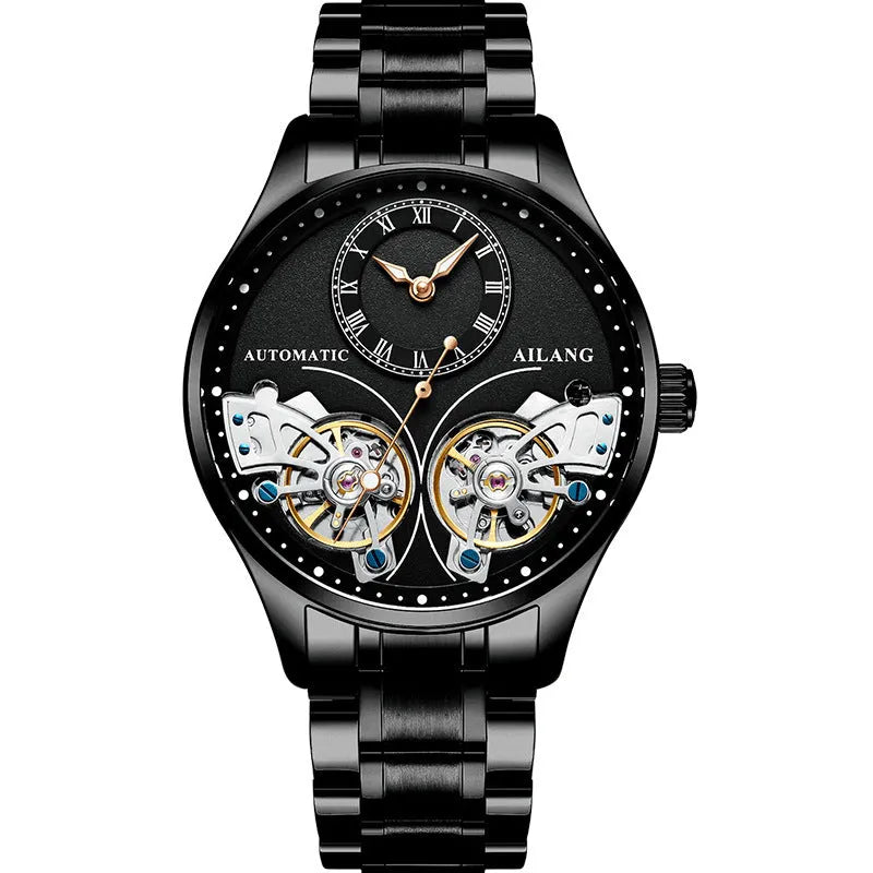 Men's titanium automatic watch with tourbillon and moon phase complications on wrist