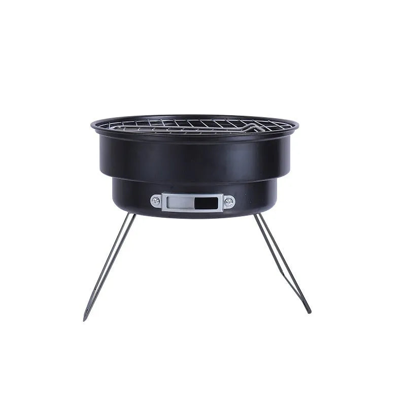 Folding round ice stove with grilling mesh and storage bag for 1-2 people