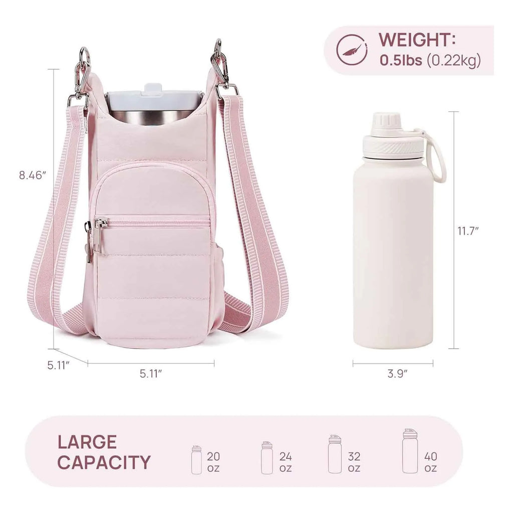 Cloth cycling water bottle bag in beige colour positioned on bicycle frame