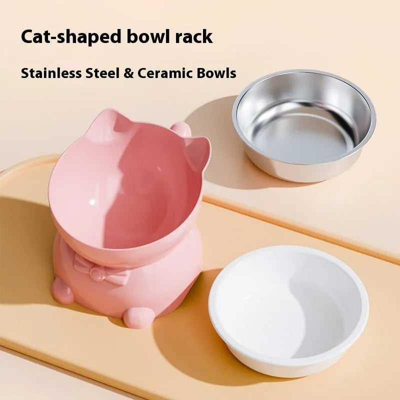 Stainless steel oblique anti-fall cat bowl in four colour options