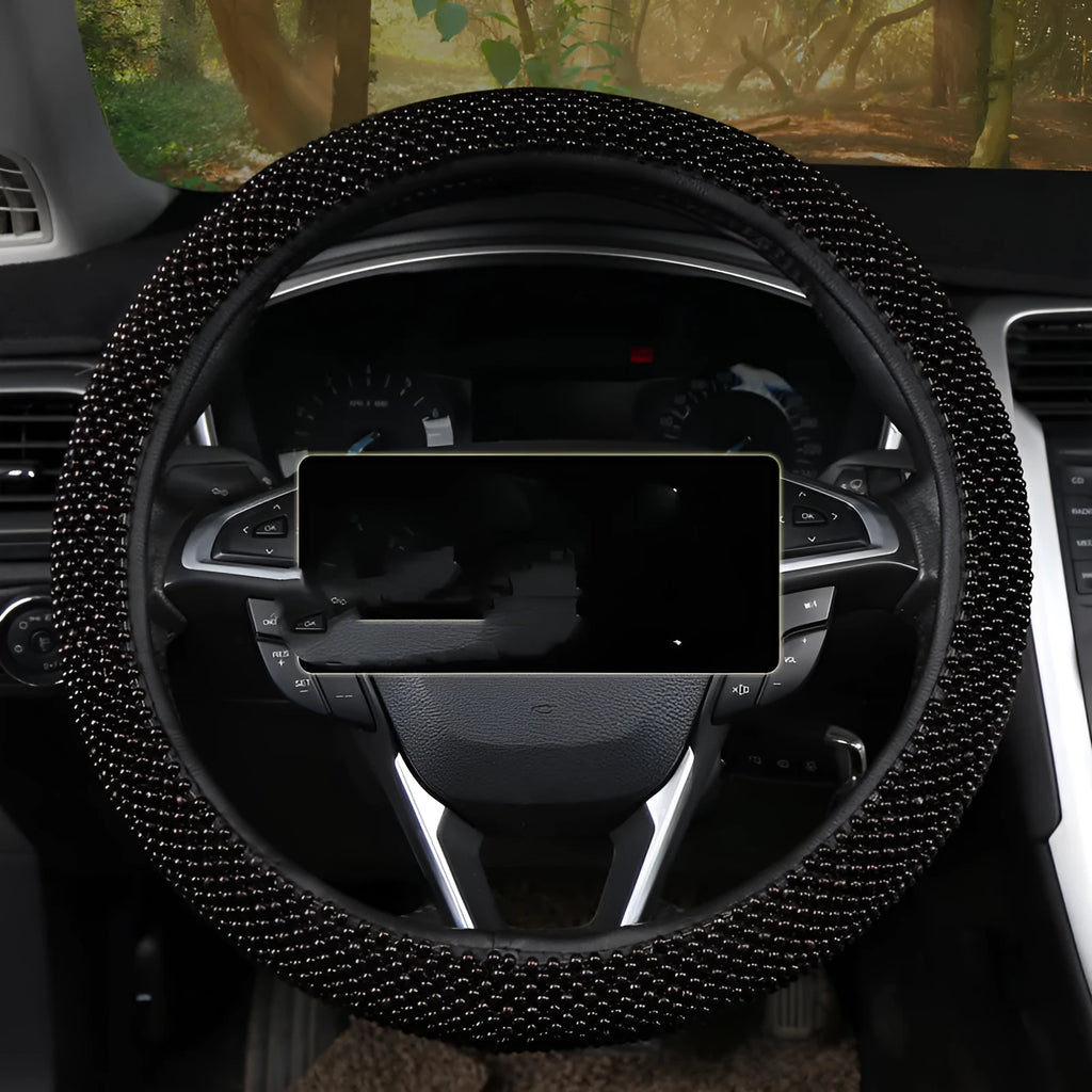 Small card light wooden bead steering wheel cover for 38cm wheels in black colour option
