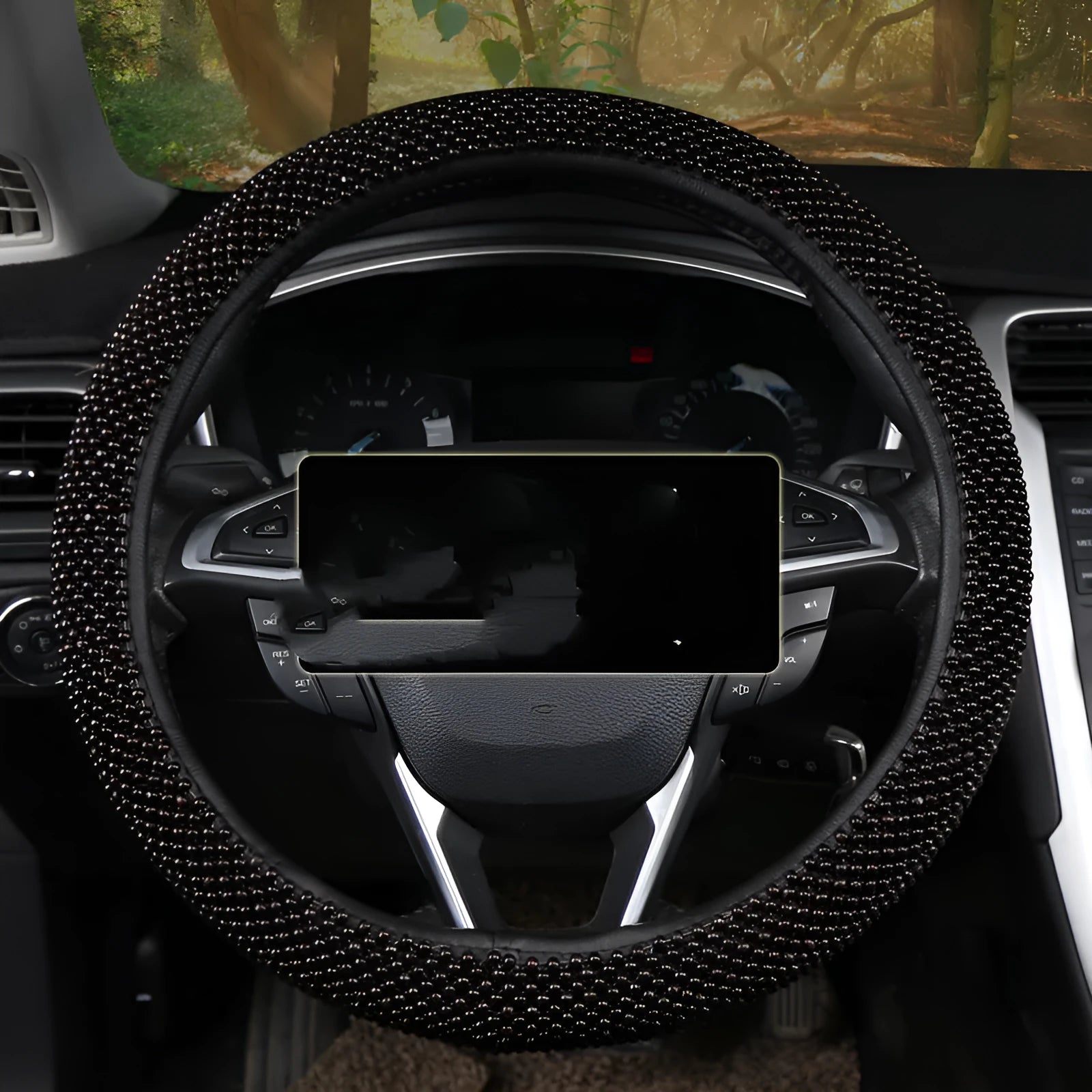 Small card light wooden bead steering wheel cover for 38cm wheels in black colour option