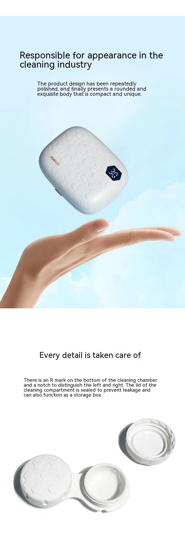 Automatic ultrasonic cleaning machine for glasses in blue, pink, or pearl white.