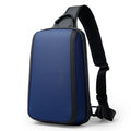 Blue Oxford cloth mens messenger bag with double shoulder strap measuring 33x21x10cm