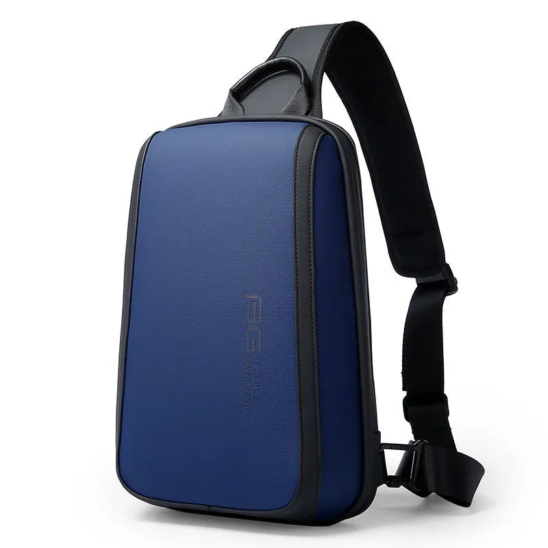 Blue Oxford cloth mens messenger bag with double shoulder strap measuring 33x21x10cm