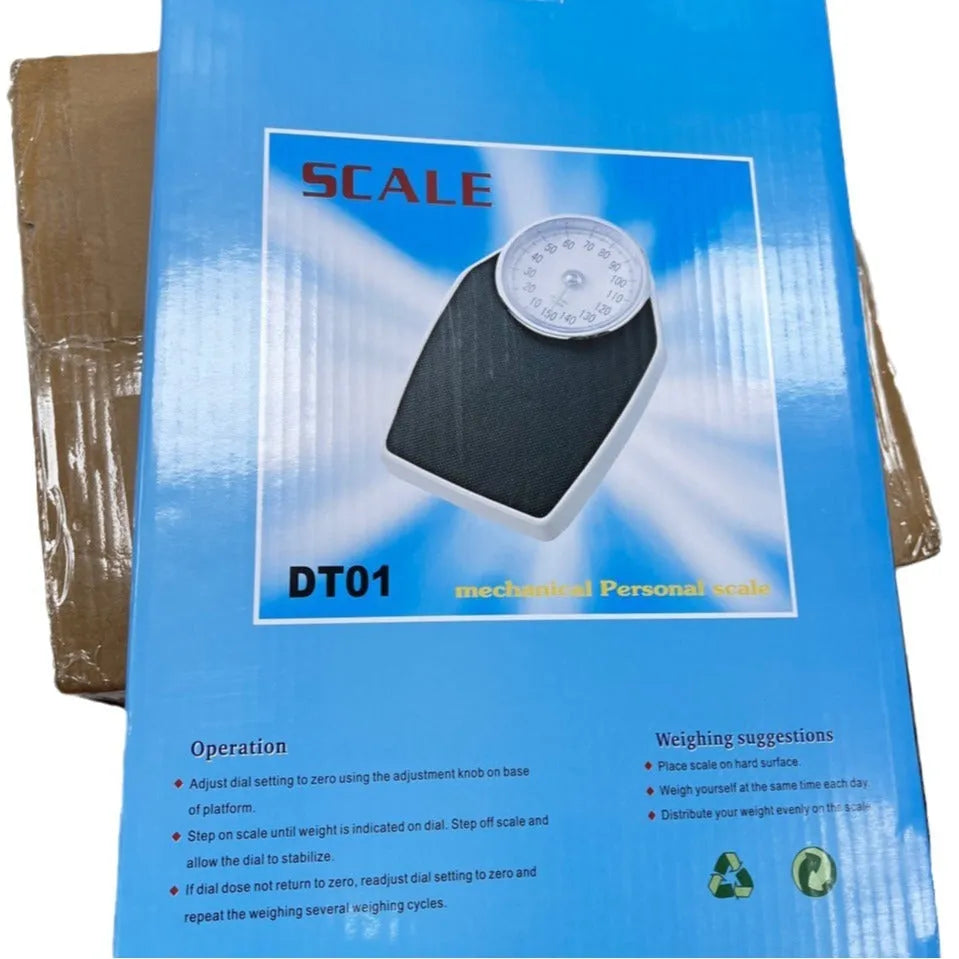 Black mechanical body weight scale with large dial pointer on 47x35cm platform