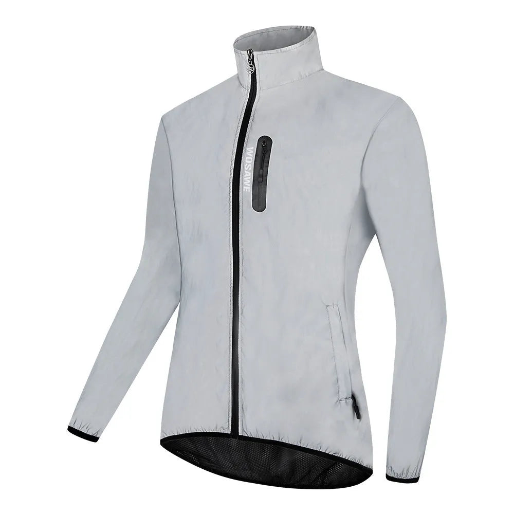 Silver waterproof windproof polyester long sleeve jacket BL220 with Asian to European size conversion chart