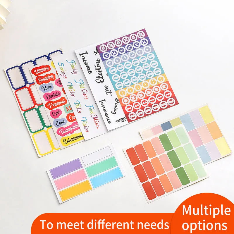 Handwritten labels and adhesive stickers with grid patterns on paper material