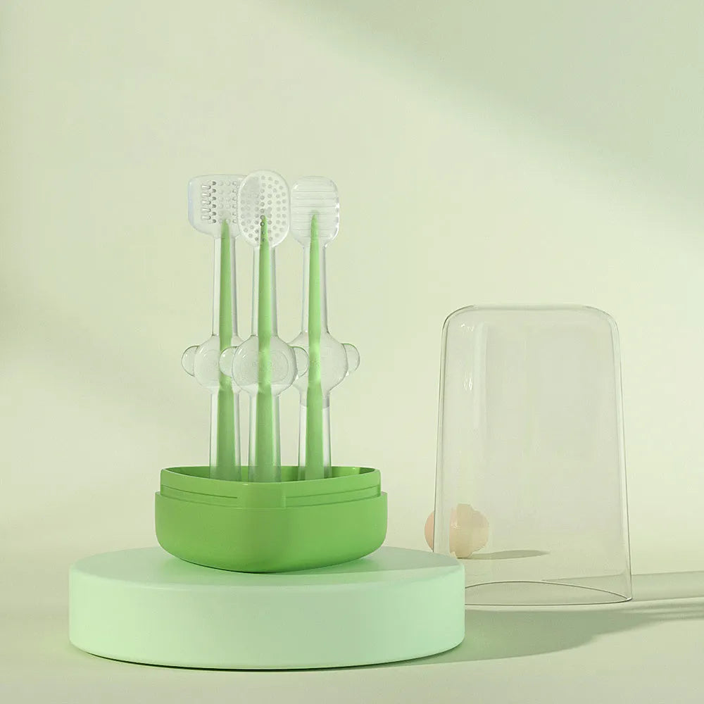 Purple silicone pet toothbrush for cat and dog dental care with soft bristles