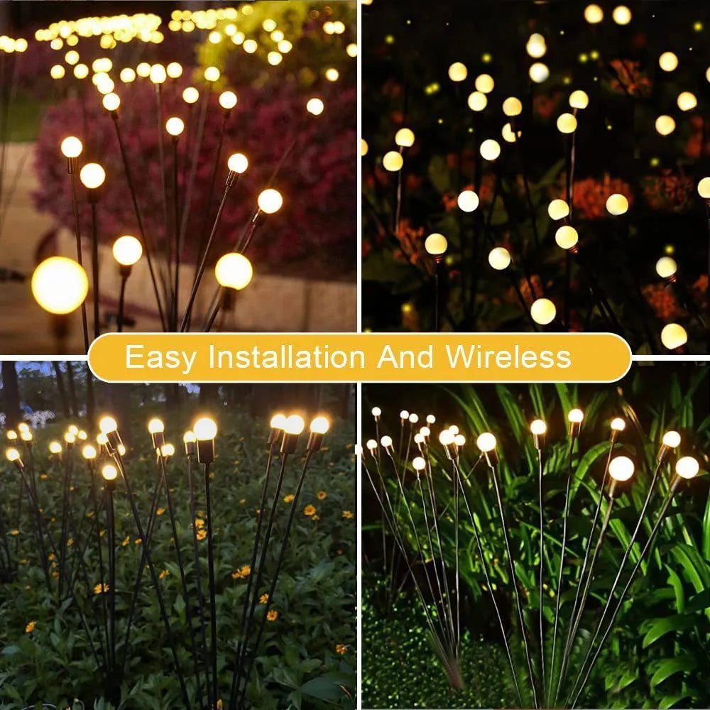 Solar-powered LED garden ground light with multiple light heads and a stainless steel spike for installation.