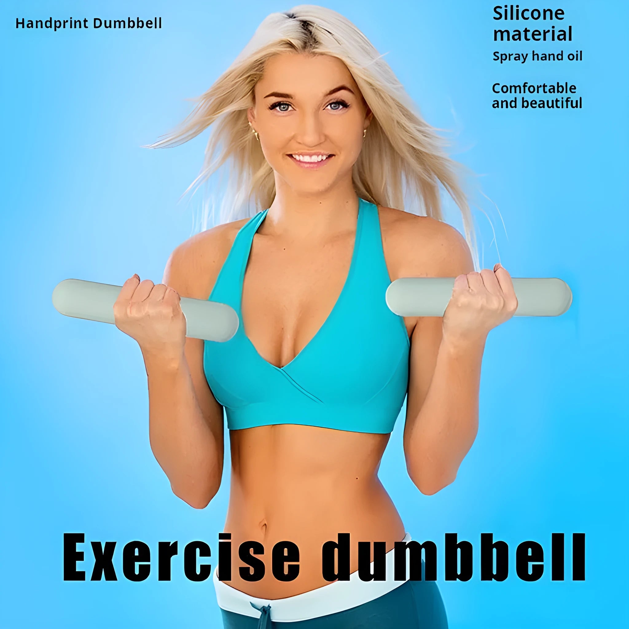 A hand-drawn silicone-grip dumbbell stick in various colours with selectable weight options.