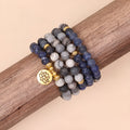 Blue patterned network stone beads on multi-layer alloy bracelet with fresh sweet style