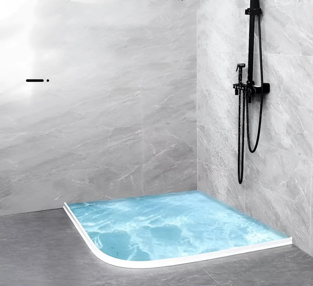Flexible TPE bathroom water blocking strip in black, white, or grey colours for shower room wet-dry separation