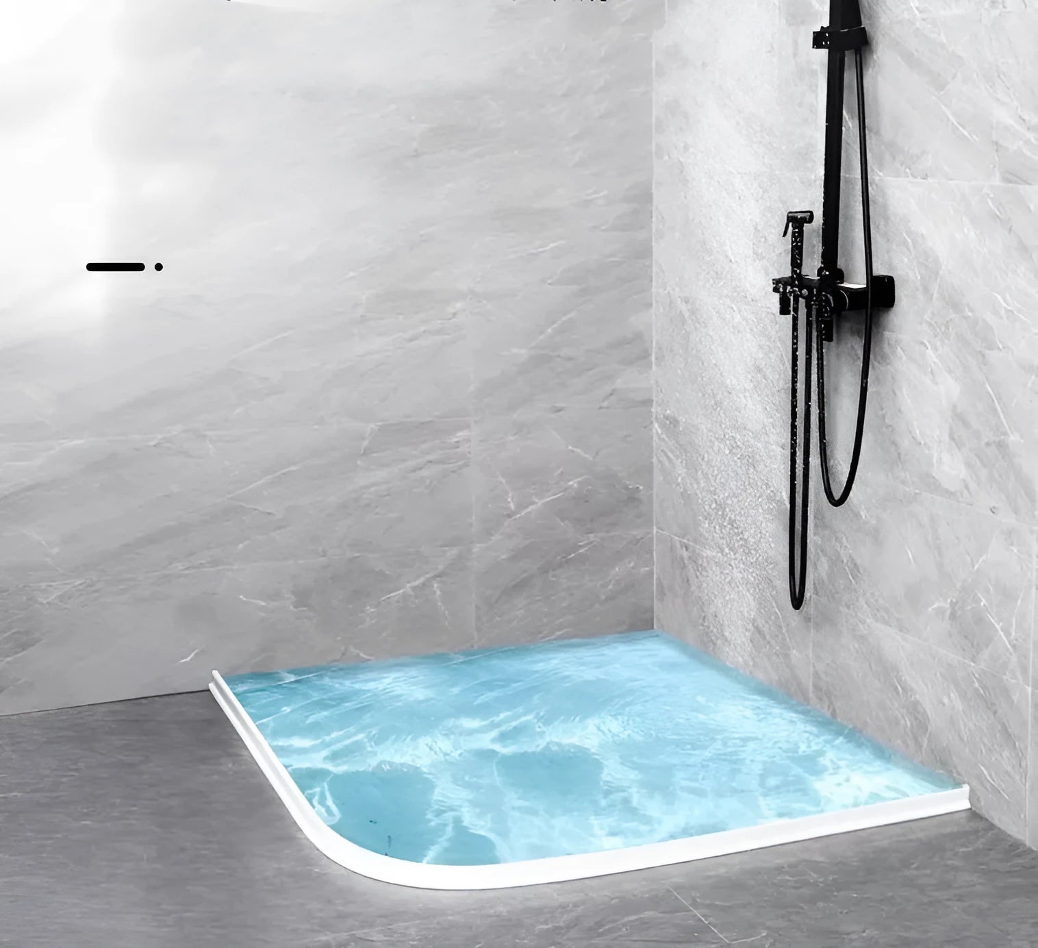 Flexible TPE bathroom water blocking strip in black, white, or grey colours for shower room wet-dry separation