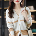 Women's striped knitted cardigan with 3D pattern texture and V-neck