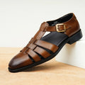 Genuine leather retro business summer men's shoes in brown and black with rubber sole